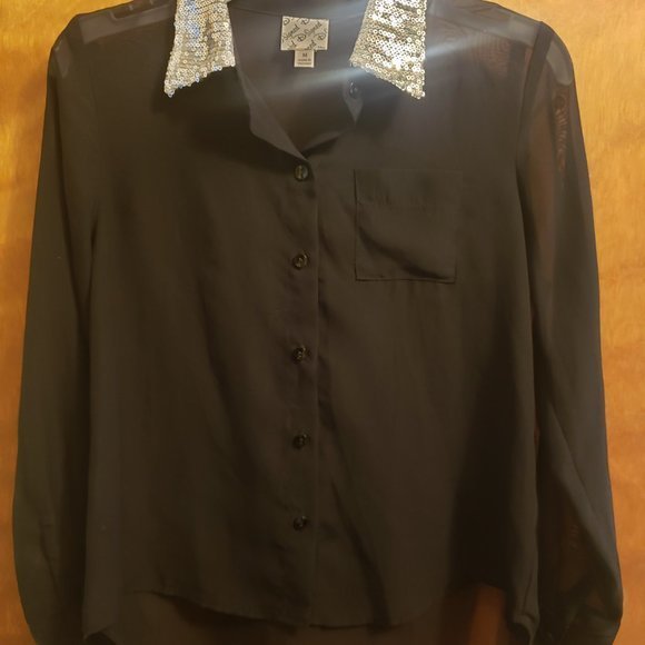 Black‎ Sheer Shirt with Bling Collar - Picture 4 of 4